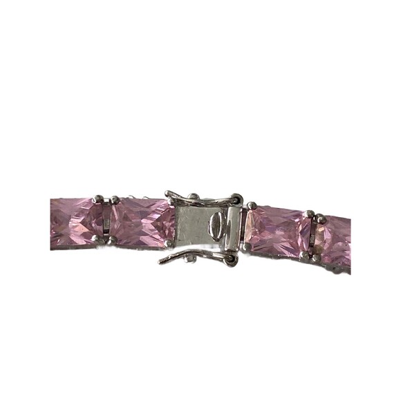 Ross-Simons 925 Sterling Silver Pink Cubic Zirconia Tennis Bracelet. Prong 7" - Picture 8 of 11